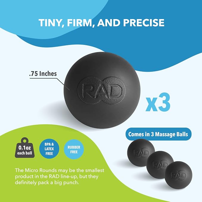 RAD Micro Rounds – Yoga Deep Tissue Massage Ball Set (Small 0.75 Inch Balls, 3 Pack) – Targeted Myofascial Release for Feet, Plantar Fasciitis, Jaw & Hands – Trigger Point & Mobility Therapy