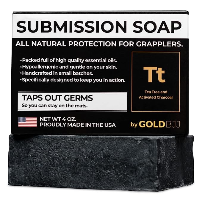 Premium Tea Tree Oil Soap - USA Made Bar Soap for BJJ, Jiu Jitsu, Wrestling, and Grappling (Single 4 Ounce Soap Bar, Activated Charcoal)