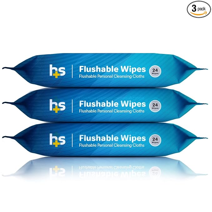 HealthSmart Flushable Wipes, 72 Total Wipes, Gentle on Sensitive Skin, Easily Disintegrates, Alcohol-Free Wipes for Adults or Babies, 3 Packs of 24, FSA & HSA Eligible