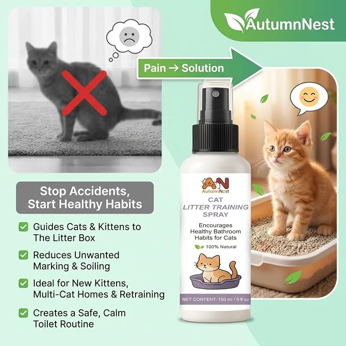 Cat Litter Training Spray, 2 Pack, 300ml Litter Box Attractant Spray | 2-pack attractant helps guide cats and kittens to the litter box during training, retraining, and new-home transitions.