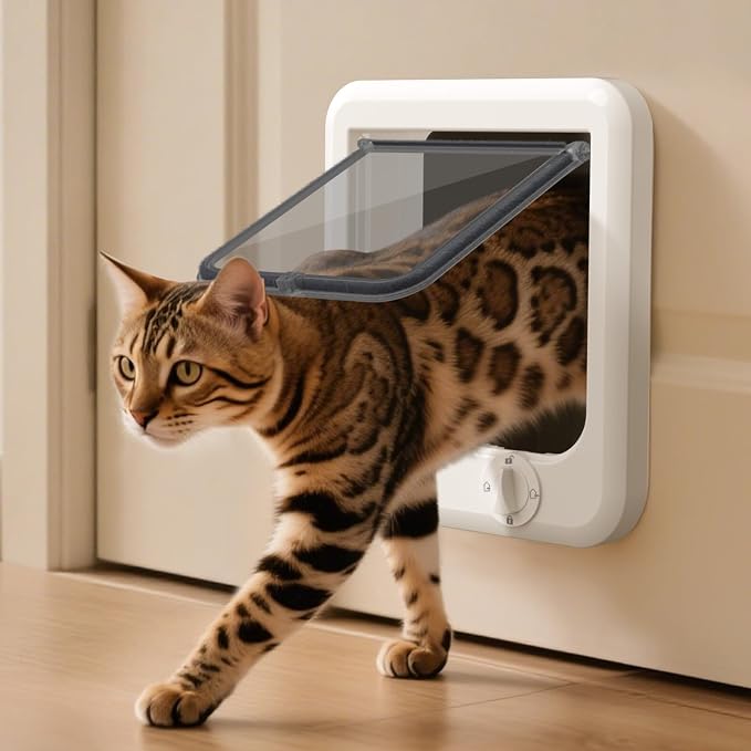 LIBBEPET Cat Door Interior Door, 4 Way Rotating Lock for Cats ≤18 lbs，Large | Reinforced ABS Frame, Magnetic Auto-Reset Flap, Weatherproof Brush Strips, Fit for Interior and Exterior Doors 1.3"-2" Thick