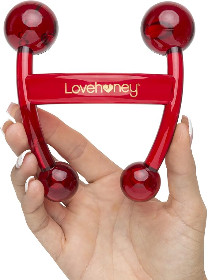 Lovehoney Cherry Flavored Massage Oil 1 fl oz & Red Handheld Body Massager Tool | Relaxation Massage Bundle