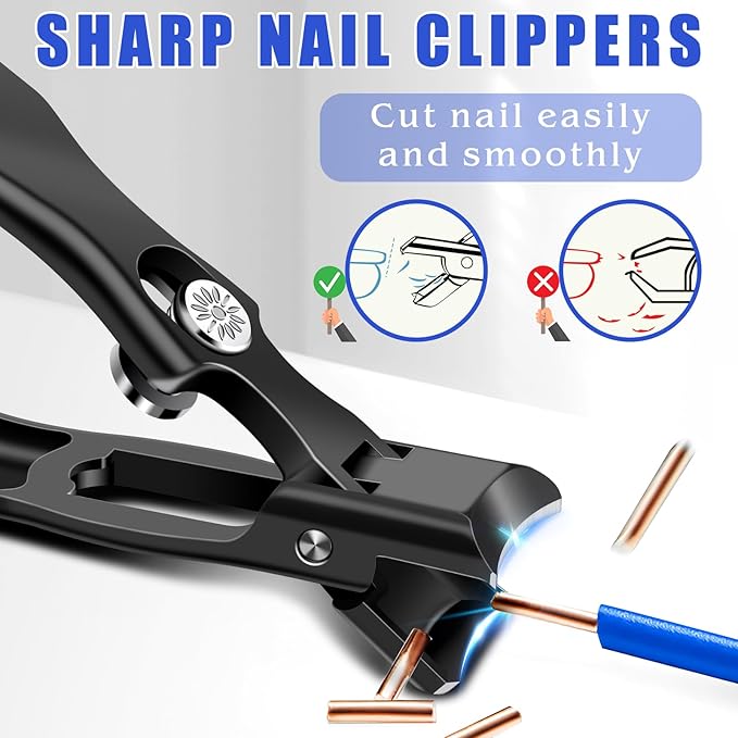 German Nail Clippers for Men with Catcher, Heavy Duty Toe Nail Clippers for Thick Nails Seniors, Portable Ultra Sharp Fingernail Clippers with Wide Mouth, Anti Splash Stainless Steel Nail Cutters
