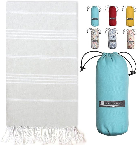 BAY LAUREL Turkish Beach Towel with Travel Bag 39 x 71 Quick Dry Sand Free Lightweight Large Oversized Towels Light
