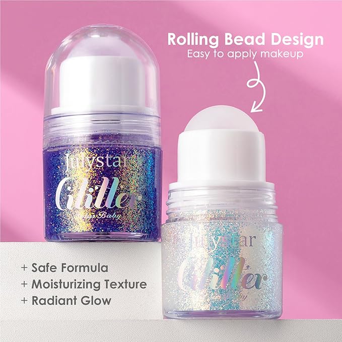 2 Pcs Roll-on Body Glitter Gel Glitter Stick, Long Lasting Mermaid Shine Hair Eyeshadow Face Body Glitter Sequins Concerts Music Festivals Halloween Party Looks Sparkle Shimmer Makeup