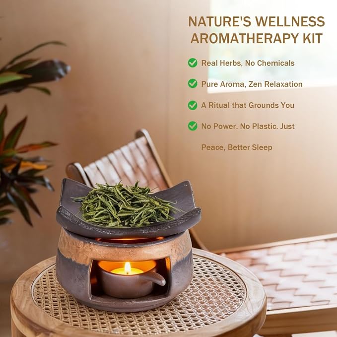 Handmade Ceramic Aromatherapy Diffuser,Herb Burner & Candle Wax Warmer with Tealight Holder, Home Fragrance Accessories for Relaxation & Meditation-A