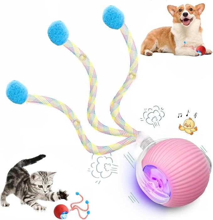 Speed 2.0 Tail Interactive Cat Toys for Indoor Cats, Moving Cat Toy | Chirping & Motion Activate Cat Toy, Smart Kitten Toys Rolling Ball Moving Ball, Electric Dog Cat Ball for Enrichment Exercise