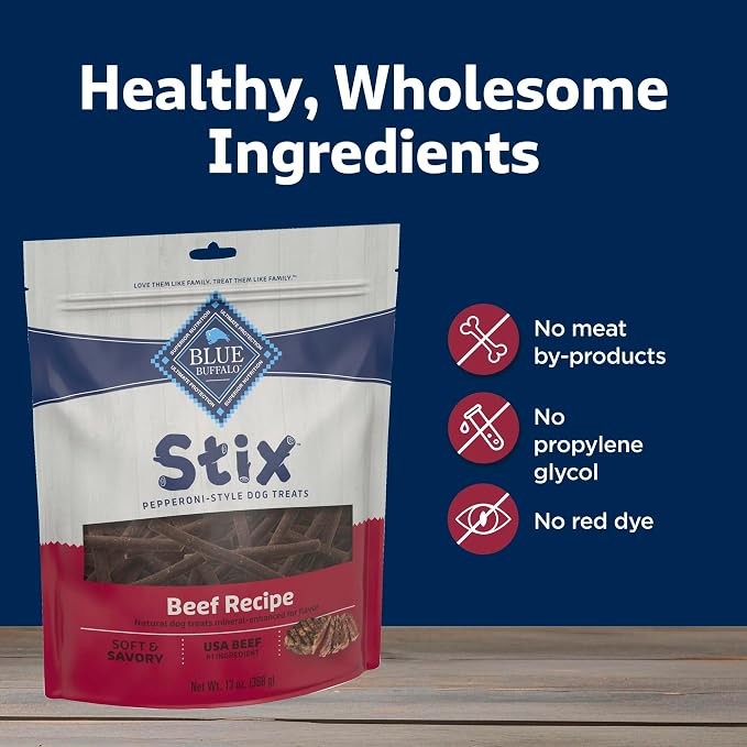 Blue Buffalo Stix Beef Pepperoni-Style Dog Treats, 5 oz | Real Beef #1 Ingredient, Soft & Easy to Tear, Developed by Veterinarians & Nutritionists, Great for Training