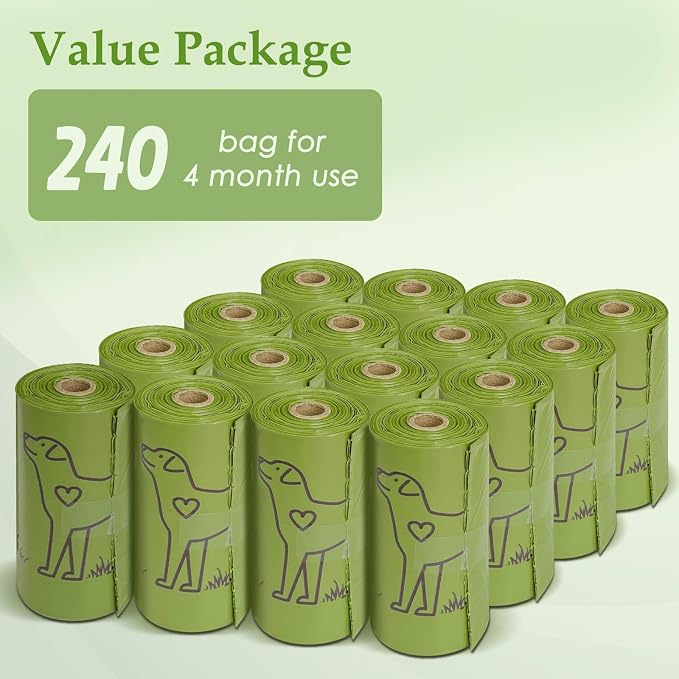 240 Count Lavender Scented 13” x 9” Dog Poop Bags Rolls | Leakproof Strong & Sturdy Waste Bags for Doggie Cat Pet