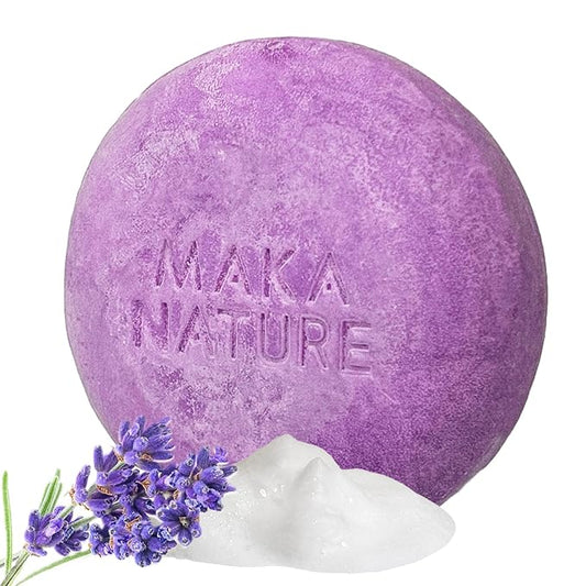 Maka Nature Low-Carbon Shampoo Bar | Korean K-Beauty Haircare with Natural Ingredients for Scalp & Hair Types | Vegan, Eco-Friendly, pH balanced, 3.35oz (Lavender), Made in Korea
