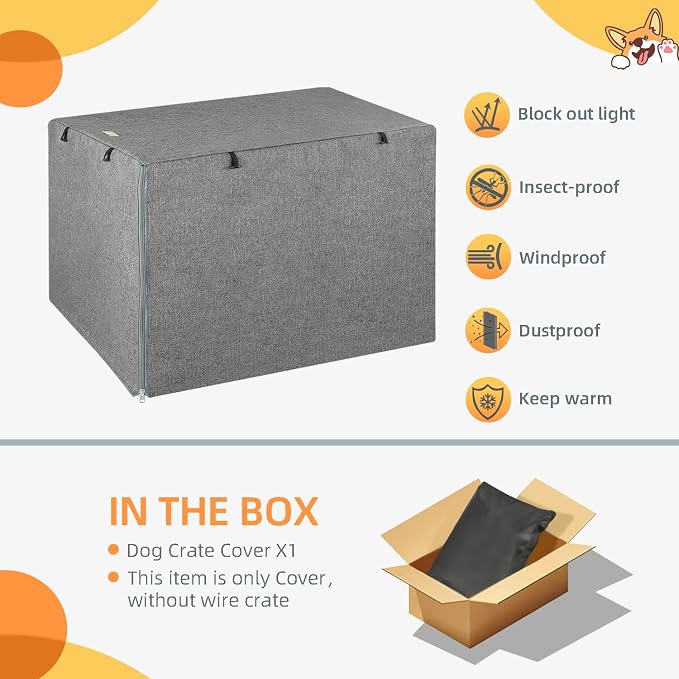 Seiyierr Dog Crate Cover - Kennel Cover Fit for 42 Inch Dog Crate, Double Door Polyester for Wire Puppy Cage Indoor Outdoor Protection,Grey