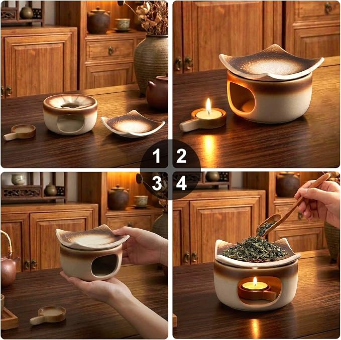 Handmade Ceramic Aromatherapy Diffuser | Herb Burner & Candle Wax Warmer with Tealight Holder, Home Fragrance Accessories for Relaxation & Meditation (4.25*4.25*2.95)