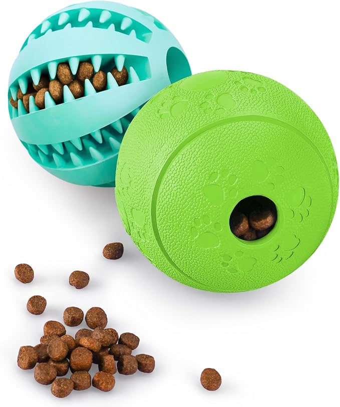 HIPPIH Dog Puzzle Toy 2 Pack, Interactive Dog Toys for Treat Dispensing | Durable Puppy Enrichment Toys, Dog Treat Ball for Teething, Slow Feeder, IQ Training, Blue-2.75'', Green-3.14''
