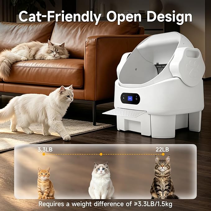 Automatic Cat Litter Box,Self Cleaning,Infrared Sensor,Display,8L Waste Bin | Spacious Interior,Ultra-Quiet,Kitten & Senior Friendly,Clumping Litter Compatible,Anti-Pinch,Tool-Free Clean,Open-Top,White