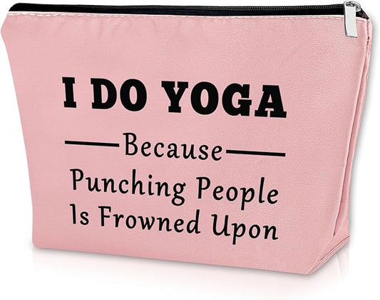 Sazuwu Yoga Themed Pink Makeup Bag Cosmetic Bag for Yoga Lovers Teachers Training Thank You Birthday Present Travel Pouch