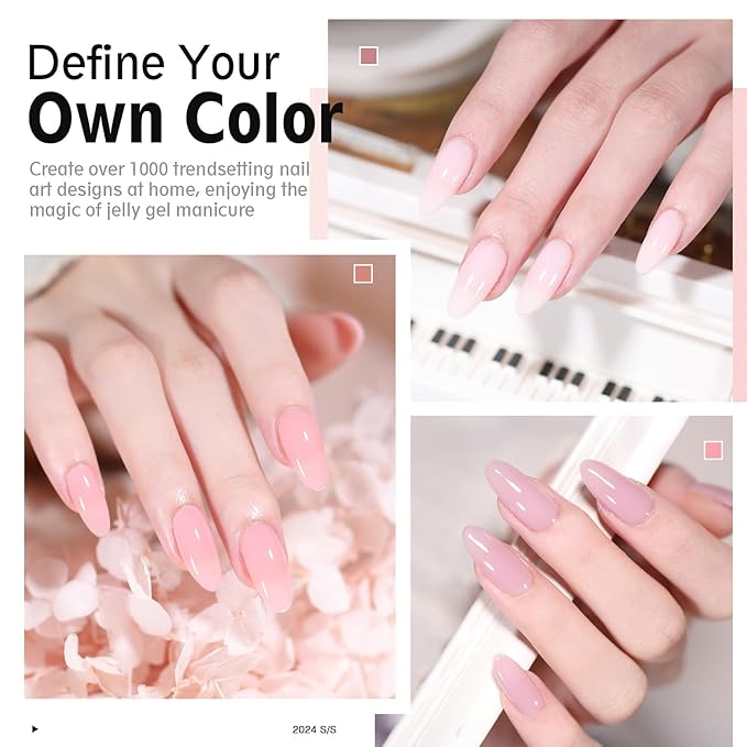 Beautpal Jelly Gel Nail Polish Set Nude Gel Polish Kit Milky Nude Sheer Pink Soak Off UV Translucent 10PCS 7ml