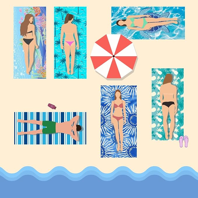 Gogreen Quick Dry Sand Free Beach Towel for Travel Pool Lightweight 71x32 in Absorbent Microfiber Oversized Towels Yoga Bath Camping Sport - Stylish Unique Gift - Sea Turtle