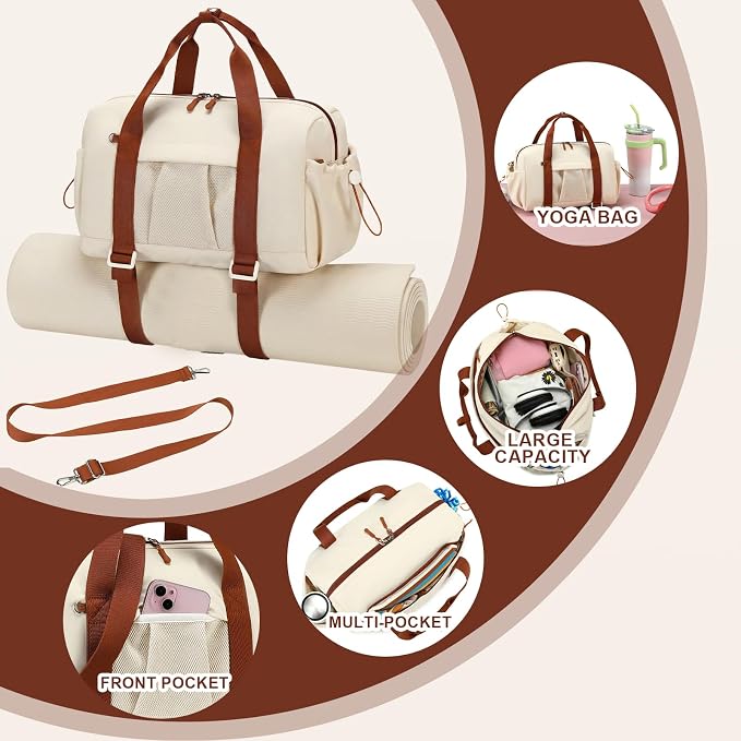 LEDAOU Small Gym Bag for Women, Mini Duffle Bag with Yoga Mat Holder Lightweight Carry On Sports Bag with Separate Shoe Pocket and Wet Pocket Duffel Bags Dance Yoga Workout Bag