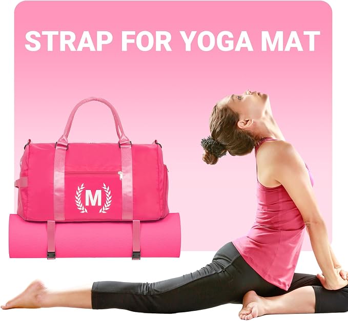 Gym Bag for Women, Personalized Duffle Bag with Shoe Compartment, Sports Bag for Yoga & Dance with Wet Pocket and Mat Strap(HotPink,M)