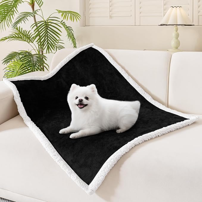 Smiry Waterproof Blanket Throw, Reversible Dog Blanket for Sofa Couch Bed | Soft Leakproof Sherpa Fleece, Washable Furniture Couch Protector for Large Dogs Cats, 30"x40", Black/White