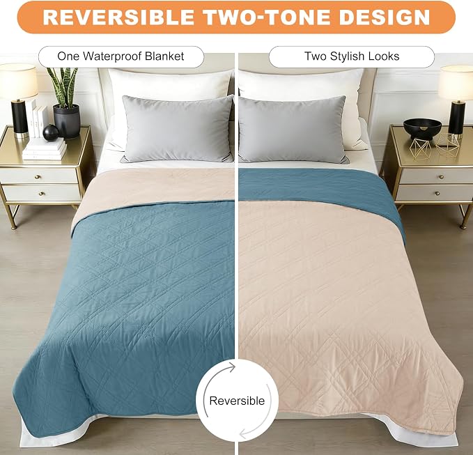 100% Waterproof Washable Dog Blanket，Gray Blue+Apricote 35"x71" | ,7-Layer Reversible Couch Covers for Dogs Met for Sofa Furniture Car Camping