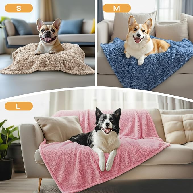 Luciphia 1 Pack 3 Calming Dog Blanket Fluffy Premium Fleece Pet Blankets Soft Sherpa Throw for Dogs Puppy Cat Beige/Pink/HazeBlue Medium (30" x20") | Fluffy Throw Blanket Washeble for Crate Bed Couch Indoor. Cozy Pet Blanket, Puppy Essentials Dog gift,...