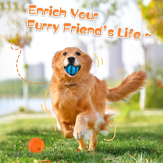 HIPPIH Dog Puzzle Toy 2 Pack, Interactive Dog Toys for Treat Dispensing | Durable Puppy Enrichment Toys, Dog Treat Ball for Teething, Slow Feeder, IQ Training, Blue-2.75'', Orange-3.14''