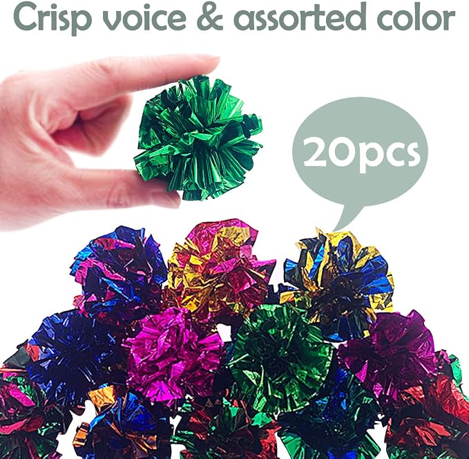 PET SHOW 20 Pack Cat Toy Crinkle Balls 2.5inch for Indoor Cats Kittens