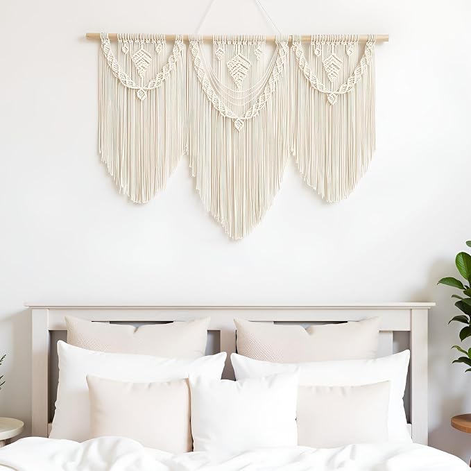 guzhiou Large Macrame Wall Hanging, Boho Woven Tapestry Decor Art, 43"x32" | Handmade bohemian woven tapestry for bedroom, living room, apartment. Perfect Boho style wall decor art for weddings, parties