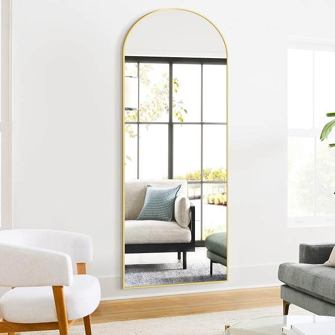 Arched Full Length Mirror, 70"x24" Standing Body Mirror for Wall, Gold | Built-in Stand, HD Shatterproof Glass, Aluminum Alloy Frame, Hanging or Standing, for Bedroom, Living Room & Dressing Room