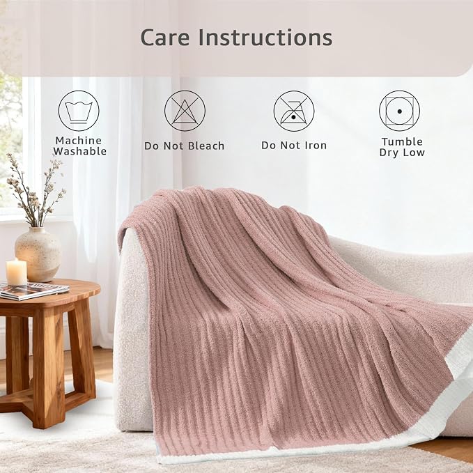 Soft Throw Blanket for Couch-Cozy Reversible Knitted Blankets | Lightweight Warm Fluffy Decor for Women, Mom, Her & Girls, Sofa, Chair, Bed, 50x60in, Pink
