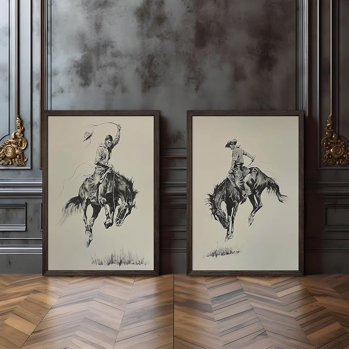 Western Cowboy Wall Art Decor Vintage Farmhouse Prints Western Cowboy Canvas Poster Retro Southwestern Wall Art Antique West Pictures Vintage Painting for Bathroom Bedroom 16x24x2 Inch Unframed