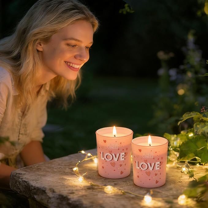 3 Pack 2oz Pink Glass Jar Scented Soy Wax Candle | For Home Aromatherapy Love Themed Candles for Bedroom Bathroom Valentine's Day Gifts 17H Burn