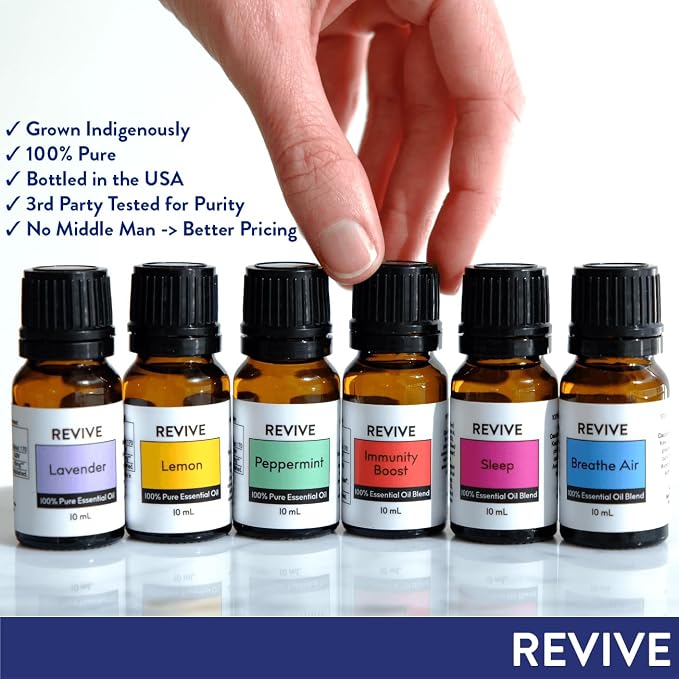 Basics Kit with Halo Diffuser by Revive Essential Oils - 100% Pure Therapeutic Grade, for Diffuser, Humidifier, Massage, Aromatherapy, Skin & Hair Care
