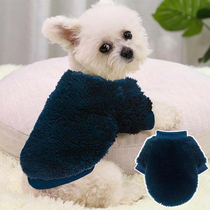 2 Pieces Dog Sweaters for Fall Winter - Warm Puppy Clothes, Fleece Chihuahua Sweater, Cute Small Dog Cat Clothes for Boys Girls - Blue, Dark Green, XS