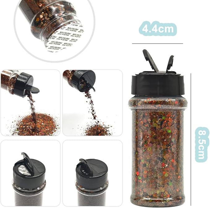 Coffee - Brown Holographic Craft Glitter - 2oz Glitter Shaker Bright Colorful Mix Chunky Body Glitter Bulk - 24 Colors in Shaker, Cosmetic Grade Glitter - EBLB406