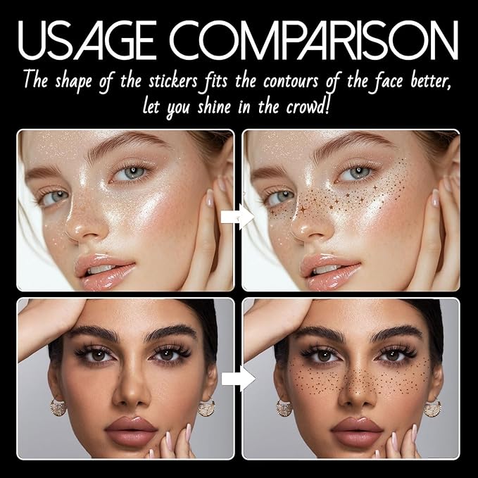 Brown Freckle Tattoos Stickers – Natural Looking Faux Freckles for Face | Waterproof, Long-Lasting, Easy to Apply & Remove | Star, Love & Freckle Design | Temporary Freckle Makeup for Women 8PCS