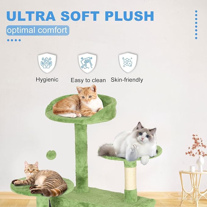 FDW | 54" Cat Tree Tower | Green | Multi-Level Indoor Activity Center with Sisal Scratching Posts, Condos, Plush Perches, Hanging Cat Toys | Sturdy, Easy to Assemble | for Kittens & Adult Cats