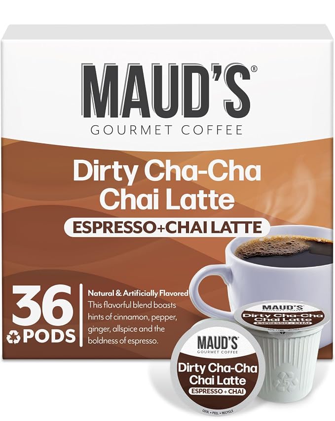Maud's Espresso Chai Tea Latte Pods, 36 ct, Single Serve Chai Tea Pods - 100% Gourmet Blended Tea Leaves, Compatible with Keurig K Cups Maker