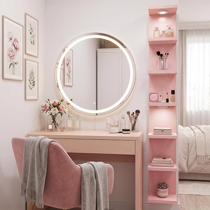 Fixwal 7 Tier Wall Shelf with LED Lights Lack Shelf for Room Deocr (Pink) | 76.8in Tall, Holds 44Lbs Total, Flexible Section Installation, Fits Any Room Decor