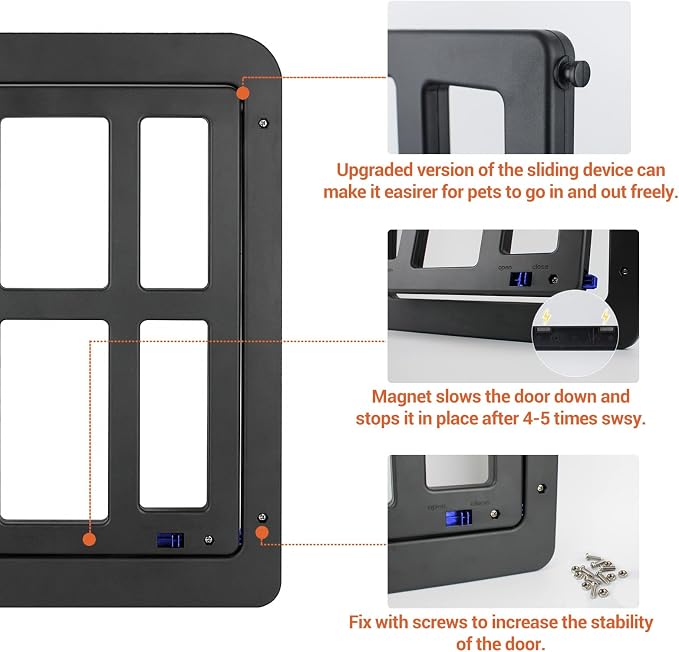 Large Dog Door for Screen Door - 11.2"x14.4" Magnetic Flap Pet Door with Lockable Insert, Ideal for Medium to Large Dogs, Sliding Door Compatible, Black
