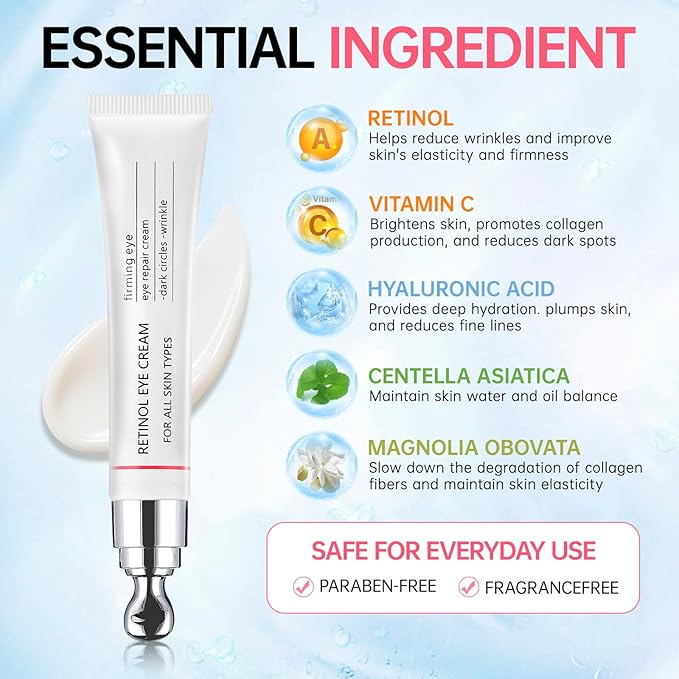 Instant Reduction of Eye Bags-Retinol Eye Cream Dark circles,Relieves Dark Circles And Puffiness, Youth Eye Cream: Smooth Wrinkles,Hydrating, Tightens The Delicate Skin Under The Eyes 0.7 OZ -U