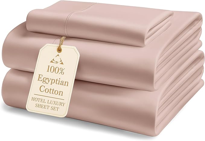 LANE LINEN Luxury 100% Egyptian Cotton Bed Sheets Twin Size - 1000 Thread Count, Fully Elasticized Reinforced 15" Extra Deep Pocket Twin Sheets, Soft & Comfy Sateen Weave for Silky Finish-Sepia Rose
