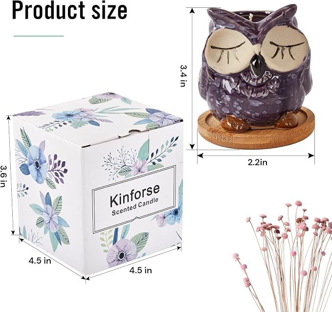Kinforse Scented Candles Gifts for Ladies, Birthday Presents for Women,Owl Gifts for Women Lavender Candle, Best Friend Unique Happy Birthday Bath Candle Set Gift Ideas with Marbling Gift Box……