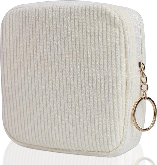 Sanitary Napkin Storage Bag, Preppy Corduroy Period Bag for Women, Cute Portable Period Pouch with Zipper, Sanitary Pads Bag Tampons Holder for Purse, First Period for Women Ladies