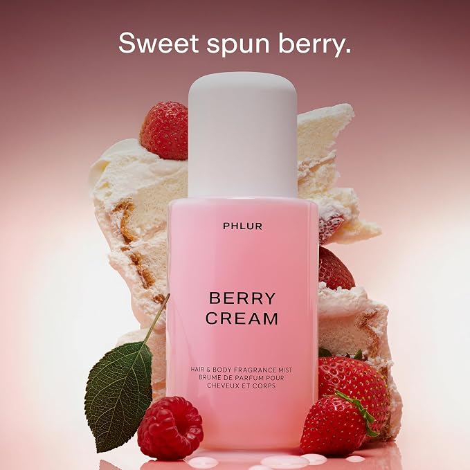 PHLUR Berry Cream Body Mist, 8 Fl Oz - Hair and Body Perfume for Women, Sweet Berries & Vanilla Perfume Body Spray with Strawberry, Cream, Vanilla Bean and Sugared Amber Fragrance