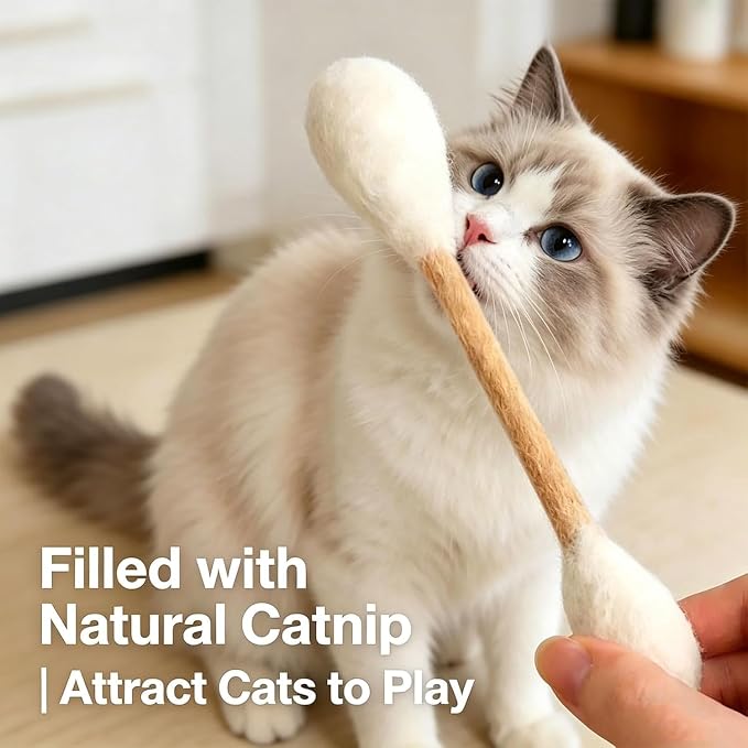 Cotton Swabs Cat Toys with Catnip, Giant Kitten Chew Sticks, Durable Dental Teething Ropes, Indoor Boredom & Dental Care, Pet Play Gift Accessories 6 Pack(Beige)
