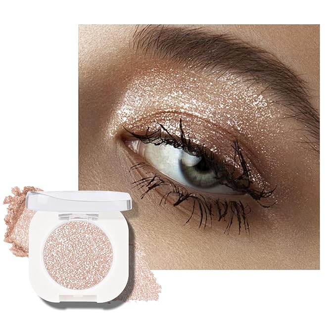 KYDA Light Champagne Glitter Eyeshadow, Pale Champagne Shimmer Eyeshadow, Ultra-fine Lightweight, Crease-proof High Pigmented Formula, Mini Glitter Eyes Makeup, Weaving Maid