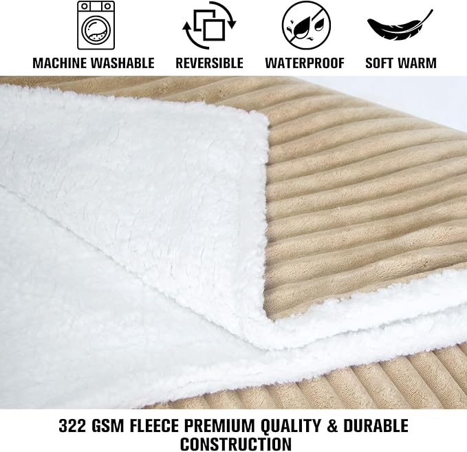 Waterproof Dog Blanket Brown 40x50 in | Soft Pet Cat Blanket Cozy Calming Sherpa Corduroy Fleece Reversible Furniture Bed Protector for Dogs Cats Machine Washable