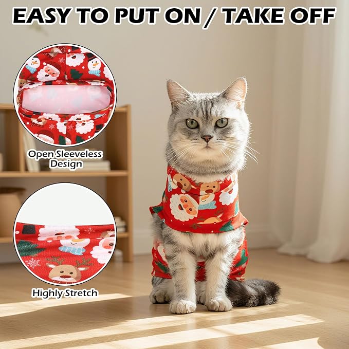 Christmas Cat Sweater Warm Fleece Pet Clothes for Cats Only | Soft Cat Vest Puppy Hoodie Coat, Fall Cold Winter Sweatshirt Pullover Clothing also for Small Dogs, Xmas S